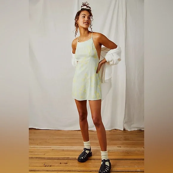 Free People in Control Mini Dress Sage Combo / M